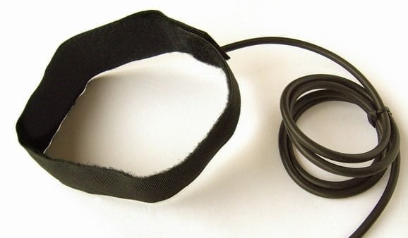 ZeroDew heater band with RCA connector for dew prevention.